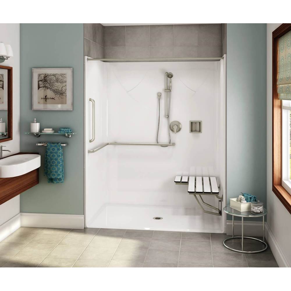 Fixtures, Etc.AkerOPS-6036-RS AcrylX Alcove Center Drain One-Piece Shower in Bone - ANSI compliant