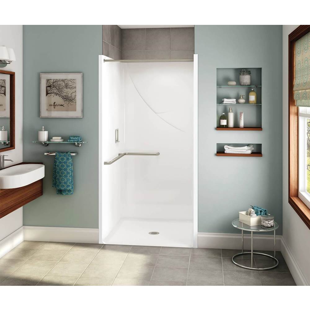 Fixtures, Etc.AkerOPS-3636-RS RRF AcrylX Alcove Center Drain One-Piece Shower in Sterling Silver - ADA Grab Bar