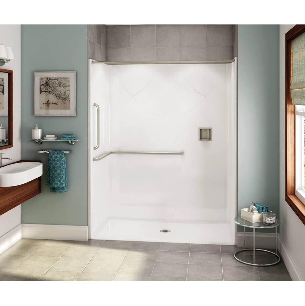 Fixtures, Etc.AkerOPS-6030-RS AcrylX Alcove Center Drain One-Piece Shower in Bone - ANSI Grab Bar
