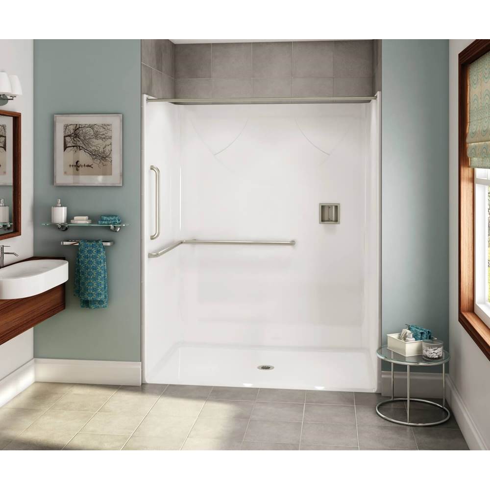 Fixtures, Etc.AkerOPS-6036-RS AcrylX Alcove Center Drain One-Piece Shower in Biscuit - ANSI Grab Bar