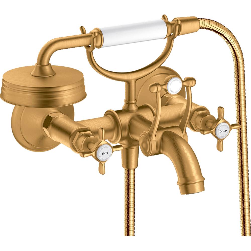 Fixtures, Etc.AxorMontreux 2-Handle Wall-Mounted Tub Filler with Cross Handles and 1.8 GPM Handshower in Brushed Gold Optic
