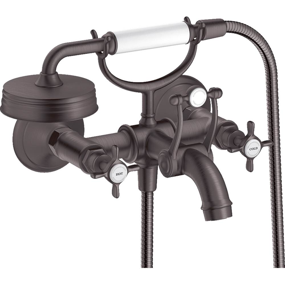Fixtures, Etc.AxorMontreux 2-Handle Wall-Mounted Tub Filler with Cross Handles and 1.8 GPM Handshower in Brushed Black Chrome