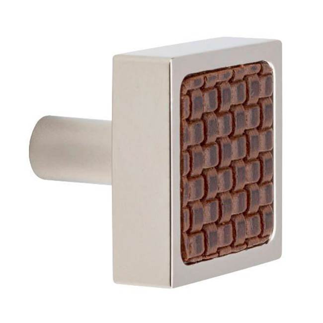 Fixtures, Etc.Colonial BronzeLeather Accented Square Cabinet Knob With Straight Post, Frost Nickel x Sulky Black Leather