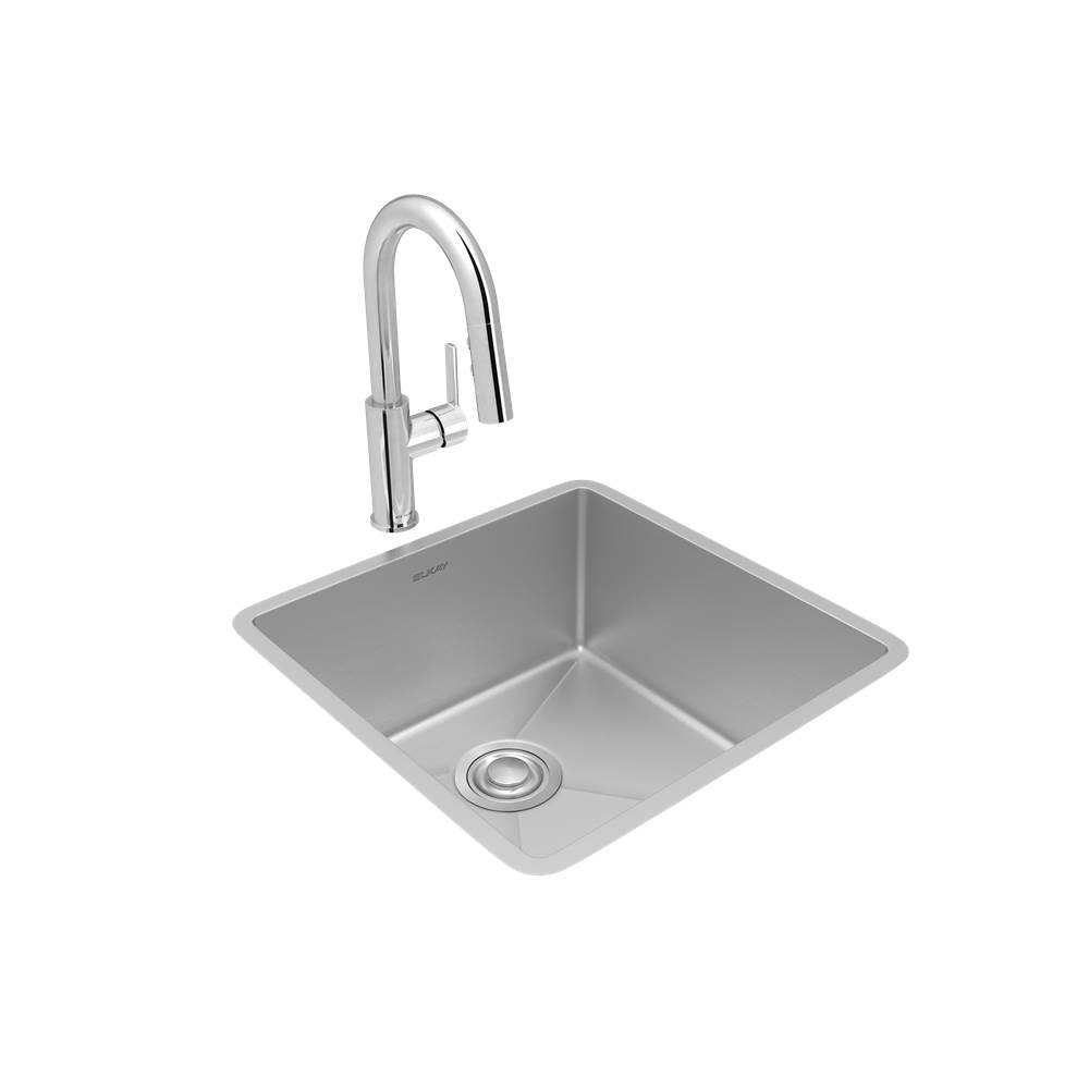 Fixtures, Etc.ElkayCrosstown 18 Gauge Stainless Steel 18-1/2'' x 18-1/2'' x 9'', Single Bowl Undermount Sink and Faucet Kit with Drain