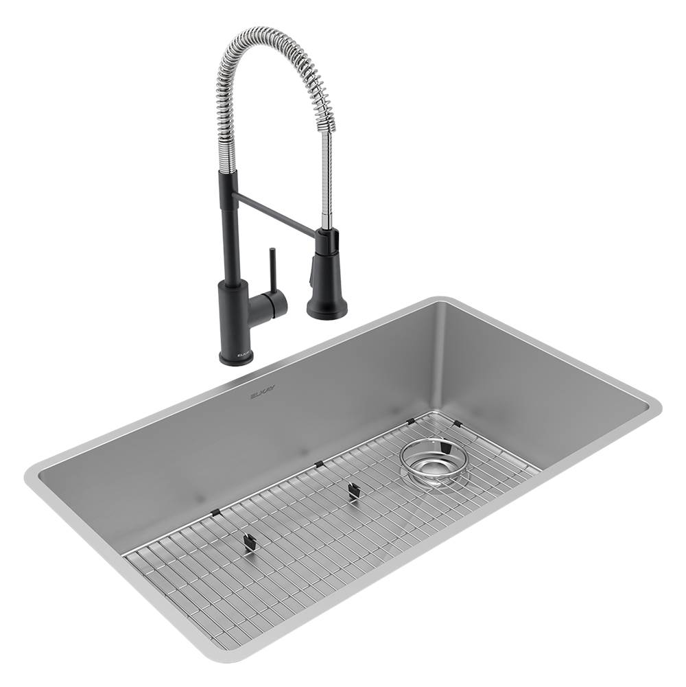 Fixtures, Etc.ElkayCrosstown 18 Gauge Stainless Steel 31-1/2'' x 18-1/2'' x 9'', Single Bowl Undermount Sink and Faucet Kit with Bottom Grid and Drain