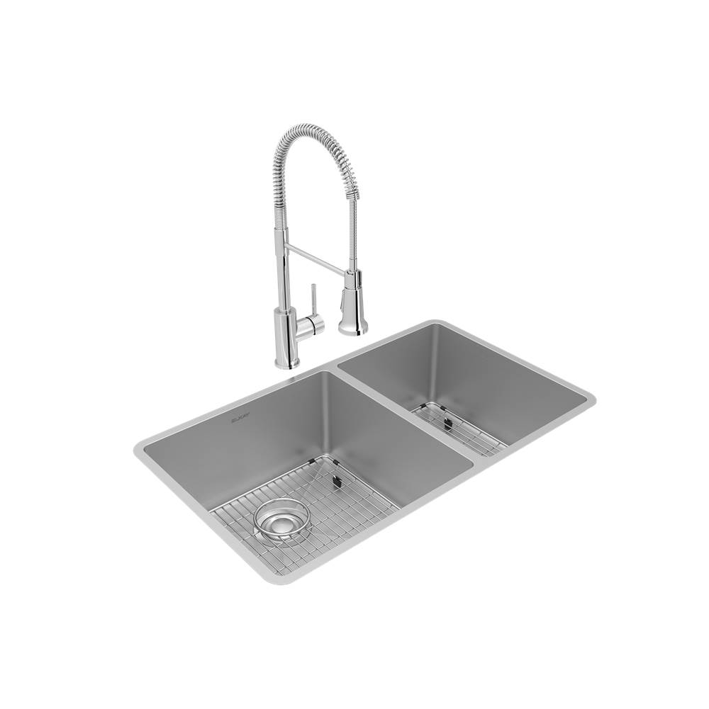 Fixtures, Etc.ElkayCrosstown 18 Gauge Stainless Steel 31-1/2'' x 18-1/2'' x 9'', 60/40 Double Bowl Undermount Sink and Faucet Kit with Bottom Grid and Drain