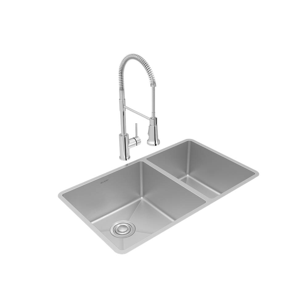 Fixtures, Etc.ElkayCrosstown 18 Gauge Stainless Steel 31-1/2'' x 18-1/2'' x 9'', 60/40 Double Bowl Undermount Sink and Faucet Kit with Drain