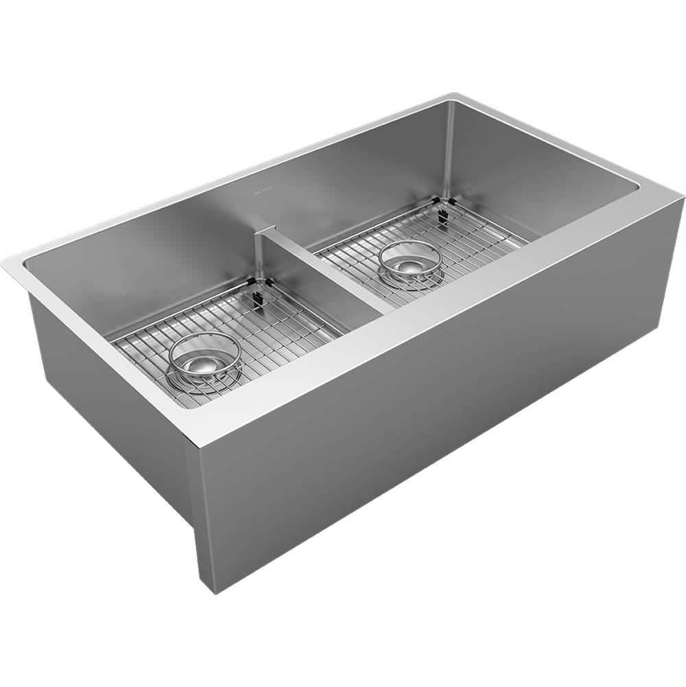Fixtures, Etc.ElkayCrosstown 16 Gauge Stainless Steel 35-7/8'' x 20-1/4'' x 9'' Equal Double Bowl Tall Farmhouse Sink Kit with Aqua Divide