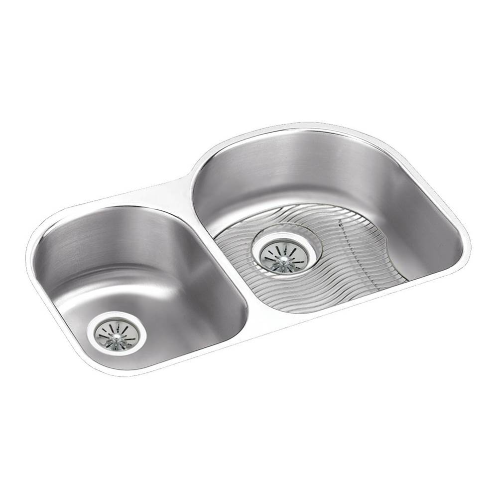 Fixtures, Etc.ElkayLustertone Classic Stainless Steel 31-1/4'' x 20'' x 10'', Offset 40/60 Double Bowl Undermount Sink Kit