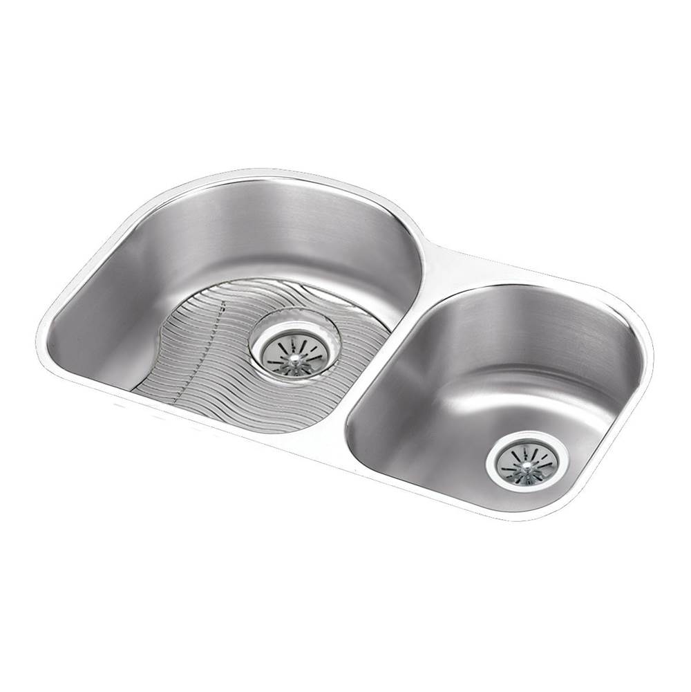 Fixtures, Etc.ElkayLustertone Classic Stainless Steel 31-1/4'' x 20'' x 10'', Offset 60/40 Double Bowl Undermount Sink Kit