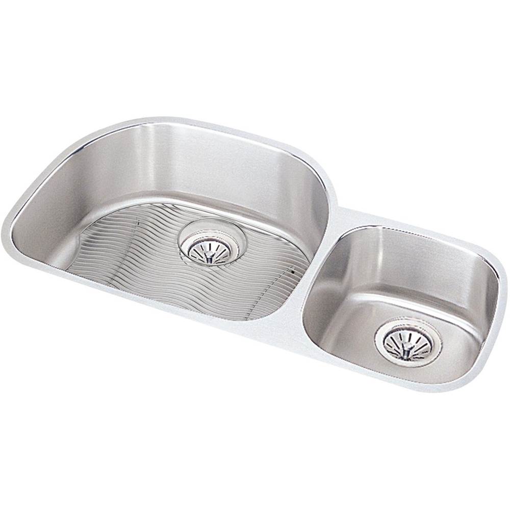 Fixtures, Etc.ElkayLustertone Classic Stainless Steel, 36-1/4'' x 21-1/8'' x 7-1/2'', Offset 60/40 Double Bowl Undermount Sink Kit