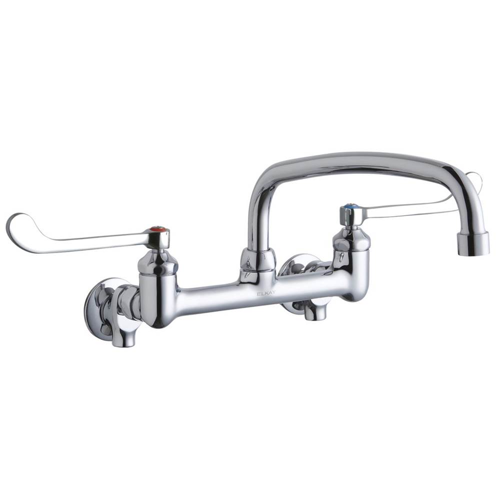 Fixtures, Etc.ElkayFoodservice 8'' Centerset Wall Mount Faucet with 12'' Arc Tube Spout 6in Wristblade Handles 1/2 Offset InletsPlusStop