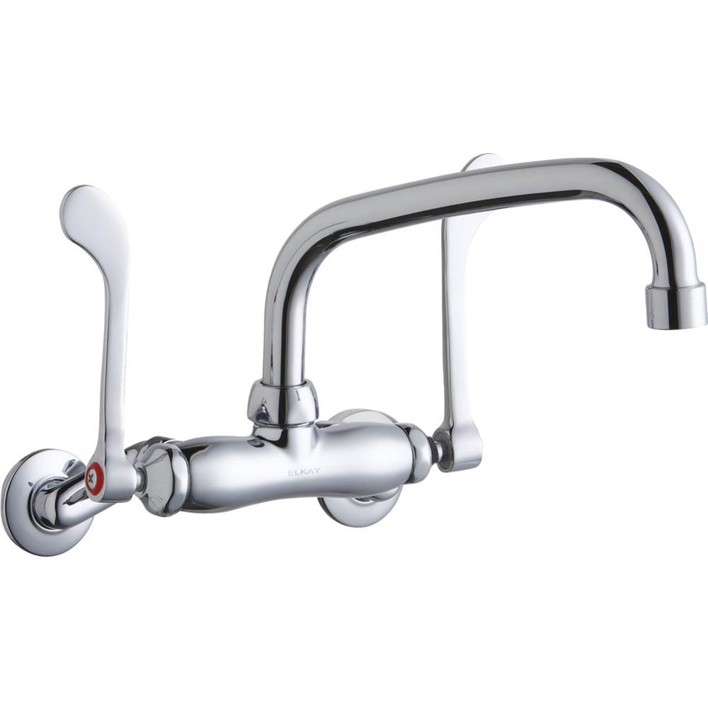 Fixtures, Etc.ElkayFoodservice 3-8'' Adjustable Centers Wall Mount Faucet w/8'' Arc Tube Spout 6'' Wristblade Handles 2in Inlet