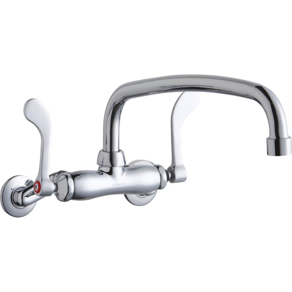 Fixtures, Etc.ElkayFoodservice 3-8'' Adjustable Centers Wall Mount Faucet w/12'' Arc Tube Spout 4'' Wristblade Handles 2in Inlet
