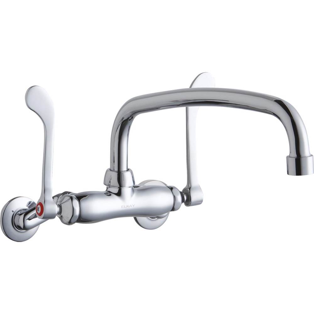 Fixtures, Etc.ElkayFoodservice 3-8'' Adjustable Centers Wall Mount Faucet w/12'' Arc Tube Spout 6'' Wristblade Handles 2in Inlet