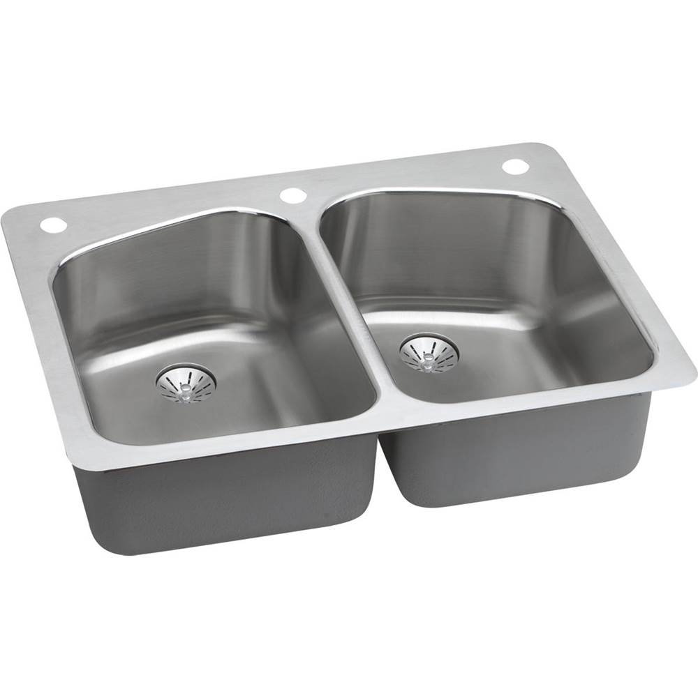 Fixtures, Etc.ElkayLustertone Classic Stainless Steel 33'' x 22'' x 9'', 2L-Hole Equal Double Bowl Dual Mount Sink with Perfect Drain
