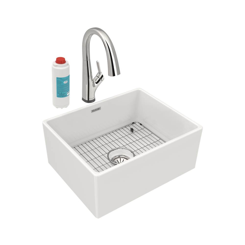Fixtures, Etc.ElkayFireclay 24-7/16'' x 19-11/16'' x 9-1/8'' Single Bowl Farmhouse Sink Kit with Filtered Faucet, White