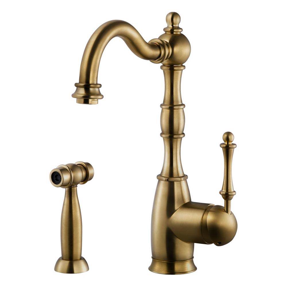 Fixtures, Etc.HamatTraditional Brass Single Lever Faucet with Side Spray in Antique Brass