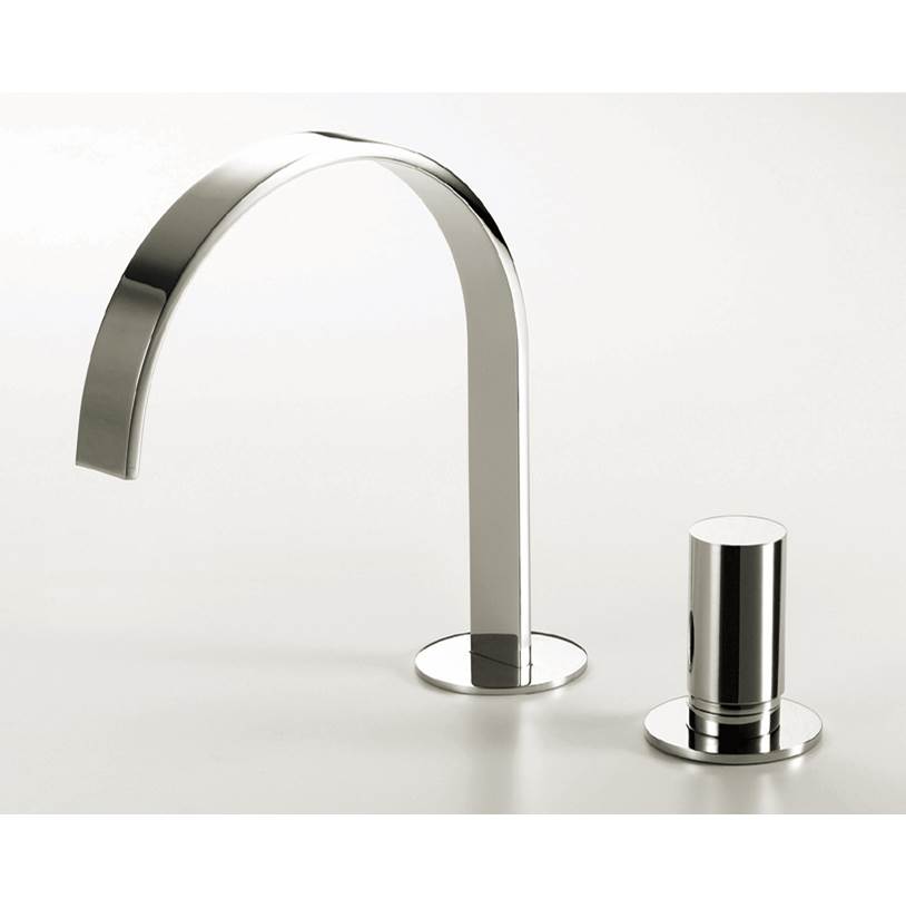Fixtures, Etc.LacavaDeck-mount two-hole faucet with an arch spout, knob handle, drain not included. Water flow rate: 3.7 gpm at 60 psi.