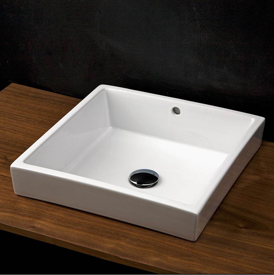 Fixtures, Etc.LacavaSelf-rimming porcelain Bathroom Sink with an overflow. Finished back.W: 18 1/4'', D: 18'' H: 6 3/8''