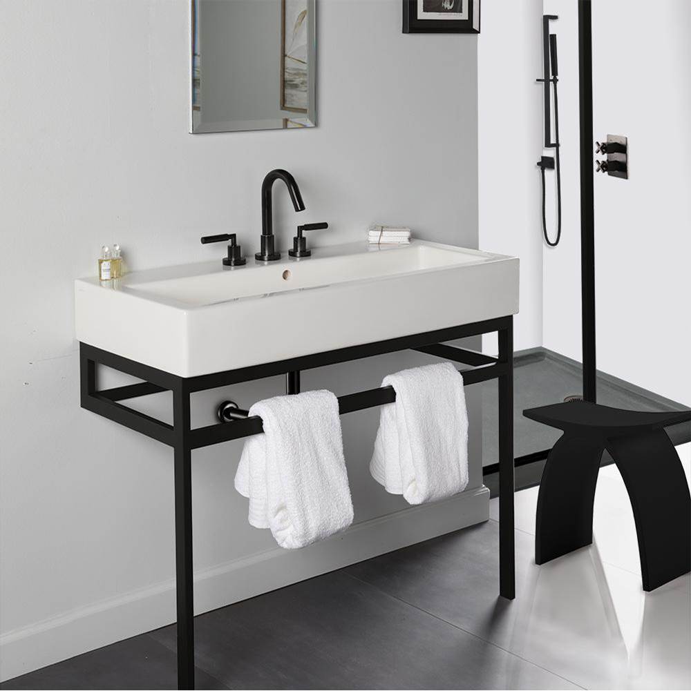 Fixtures, Etc.LacavaFloor-standing metal console stand with a towel bar (Bathroom Sink 5460sold separately), made of stainless steel or brass.