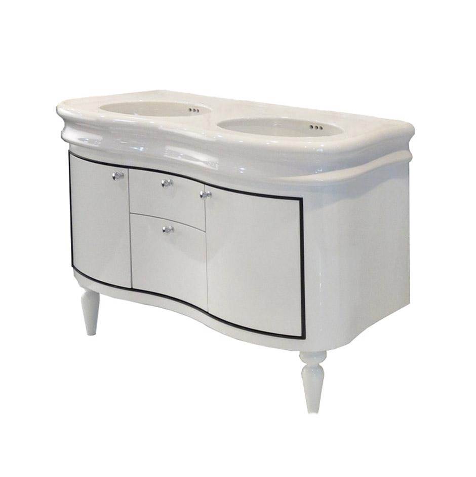 Fixtures, Etc.LacavaWall-mount under-counter double vanity with two side- doors and two - center drawers.