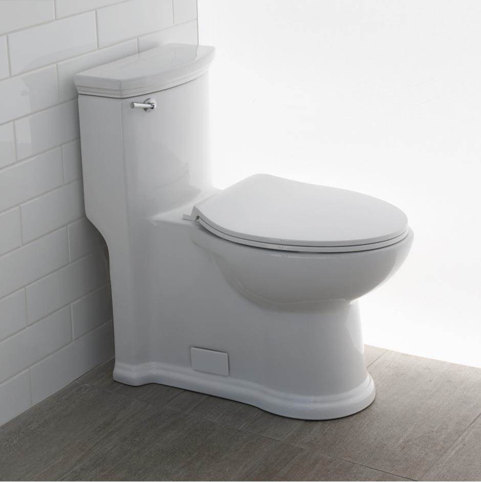 Fixtures, Etc.LacavaFloor-standing elongated one-piece porcelain toilet with siphonic single flush system (1.28 gpf), includes a seat cover and tank