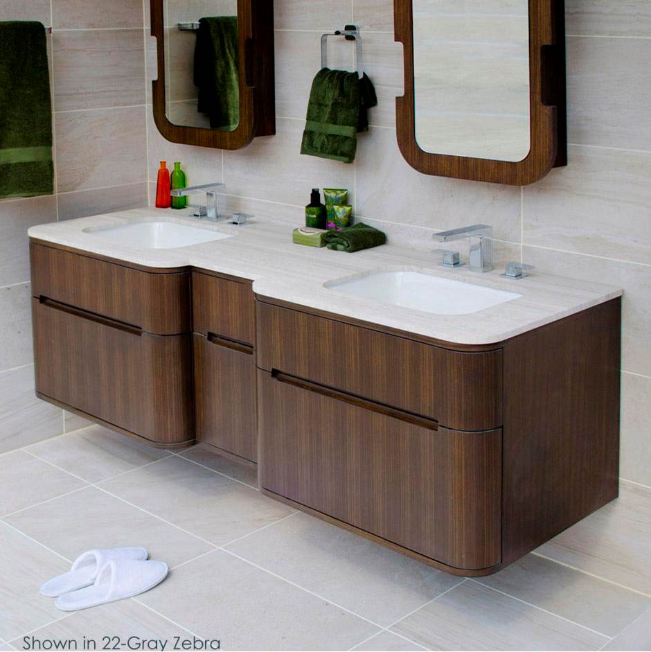 Fixtures, Etc.LacavaWall mount under-counter double vanity with four finger routed drawers.