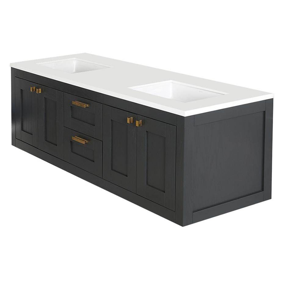 Fixtures, Etc.LacavaWall-mount under-counter double vanity with two sets of doors(knobs included)on both sides