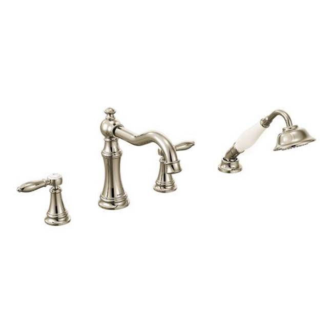 Fixtures, Etc.MoenPolished nickel two-handle roman tub faucet includes hand shower