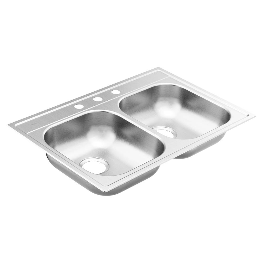 Fixtures, Etc.Moen2000 Series 33-inch 20 Gauge Drop-in Double Bowl Stainless Steel Kitchen Sink, 3 Hole, Featuring QuickMount