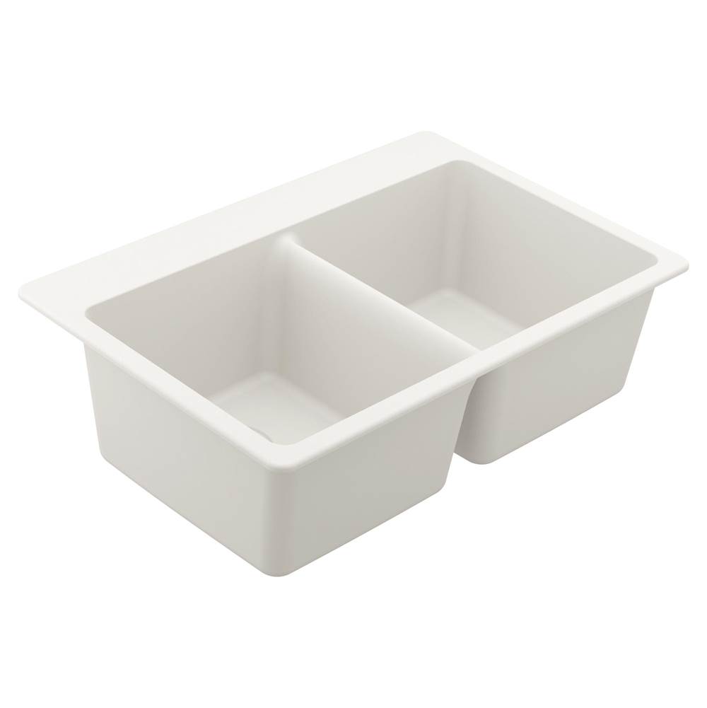 Fixtures, Etc.Moen33-Inch Wide x 9.5-Inch Deep Dual Mount Granite Double Bowl Kitchen Sink, White