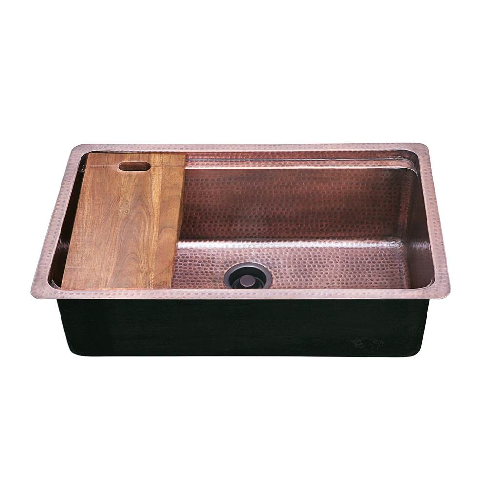 Fixtures, Etc.Nantucket SinksBrightwork Collection Hammered Copperl Large Single Bowl Prep Station Sink. Sink Includes Accacia Cutting Board