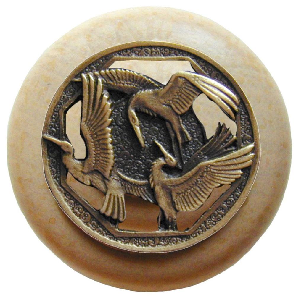 Fixtures, Etc.Notting HillCrane Dance Wood Knob in Antique Brass/Natural wood finish