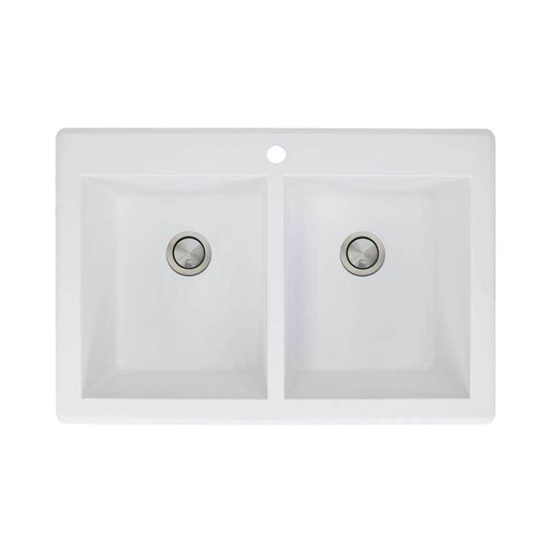 Fixtures, Etc.TransolidRadius 33in x 22in silQ Granite Drop-in Double Bowl Kitchen Sink with 1 Pre-Drilled Faucet Hole, in White