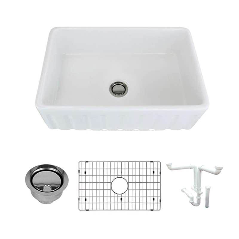 Fixtures, Etc.TransolidLogan 30in x 20in Super Undermount Single Bowl Farmhouse Fireclay Kitchen Sink with Reversible (Fluted/Plain) Front, i
