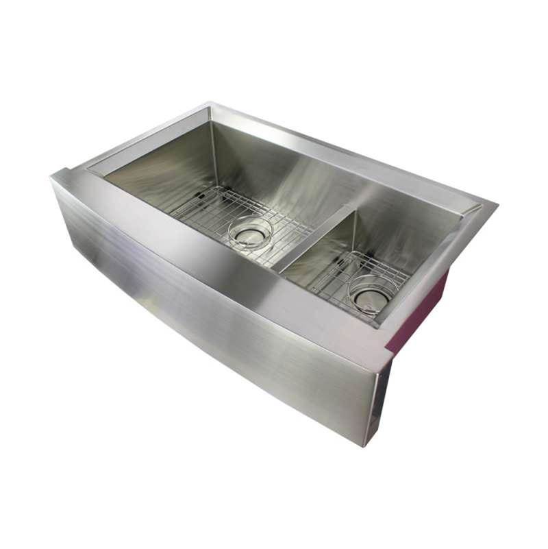 Fixtures, Etc.TransolidStudio 35.5-in x 22in 14 Gauge Undermount Double Bowl Farmhouse Kitchen Sink with SinkPocket and Low Divide