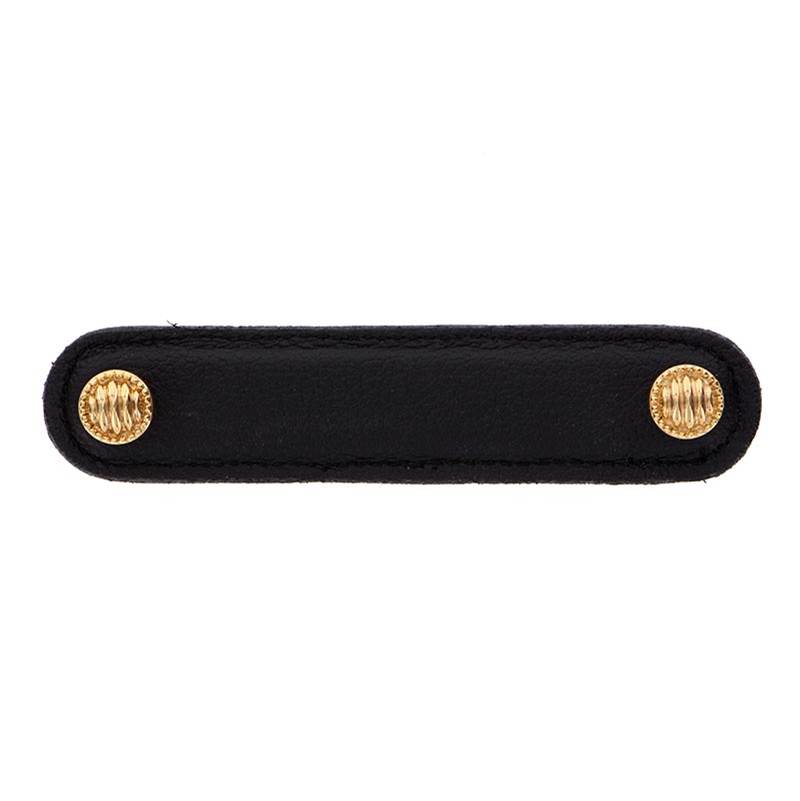 Fixtures, Etc.Vicenza DesignsSanzio, Pull, Leather, Lines and Dots, 4 Inch, Black, Polished Gold