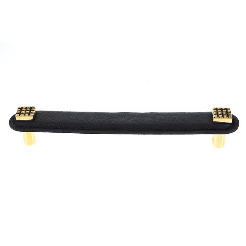 Fixtures, Etc.Vicenza DesignsTiziano, Pull, Leather, Square, 6 Inch, Black, Antique Gold