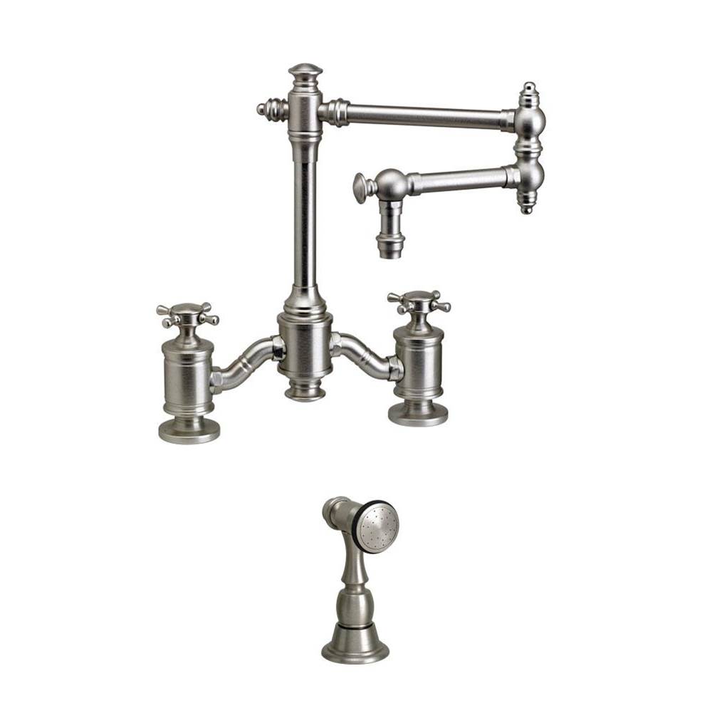 Fixtures, Etc.WaterstoneWaterstone Towson Bridge Faucet - 12'' Articulated Spout - Cross Handles w/ Side Spray
